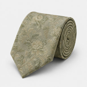 Gravata Sage Verde Floral Jacquard Vintage
