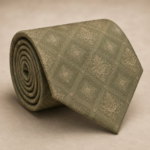 Gravata Sage Verde Ouro Diamante Damask Real