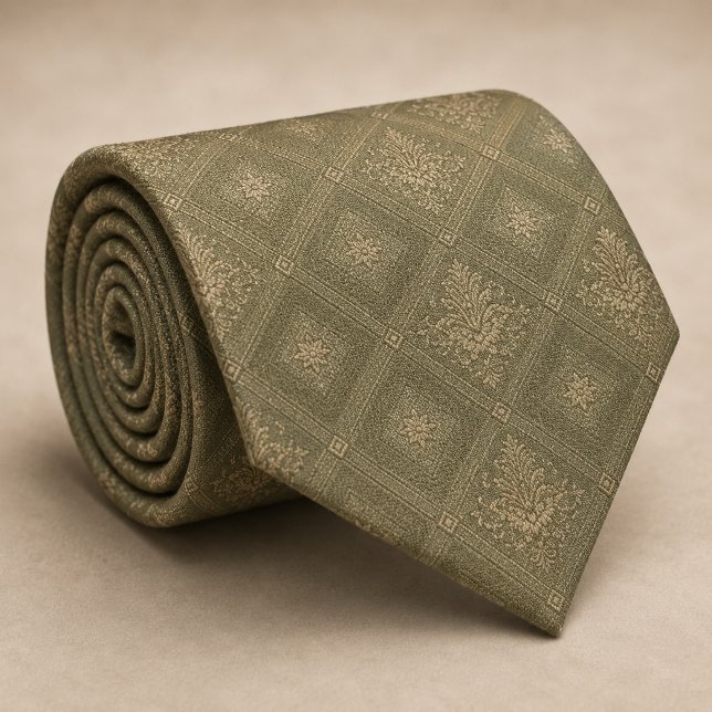 Gravata Sage Verde Ouro Diamante Damask Real (Criador carregado)