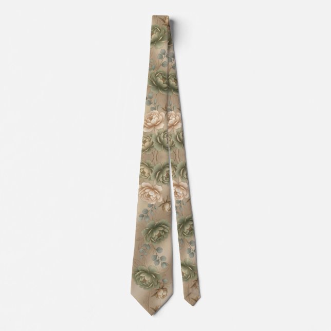 Gravata Sage Verde Suave e Rosa Creme (Frente)