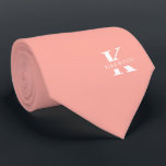 Gravata Salmon Pink Elegant Monogram   Name | Two-Sided<br><div class="desc">An elegant necktie featuring a bold white monogram across a pretty Salmon Pink background. On top of this monogram sits your first or last name spelled out in all capitals. Over 40 unique colors are available in both one-sided and two-sided versions. You can browse them by clicking the collection link....</div>