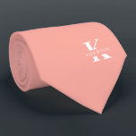 Gravata Salmon Pink Elegant Monogram   Name | Two-Sided<br><div class="desc">An elegant necktie featuring a bold white monogram across a pretty Salmon Pink background. On top of this monogram sits your first or last name spelled out in all capitals. Over 40 unique colors are available in both one-sided and two-sided versions. You can browse them by clicking the collection link....</div>