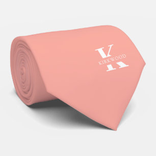 Gravata Salmon Pink Elegant Monogram + Name   Two-Sided