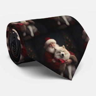 Gravata Samoyed Com Papai Noel Natal Festivo