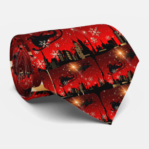 Gravata Santa Claus Reindeer e Sleigh Voando
