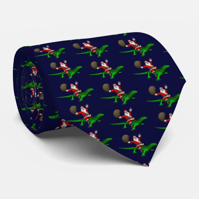 Gravata Santa Claus Riding Green Lizard (Rolled)