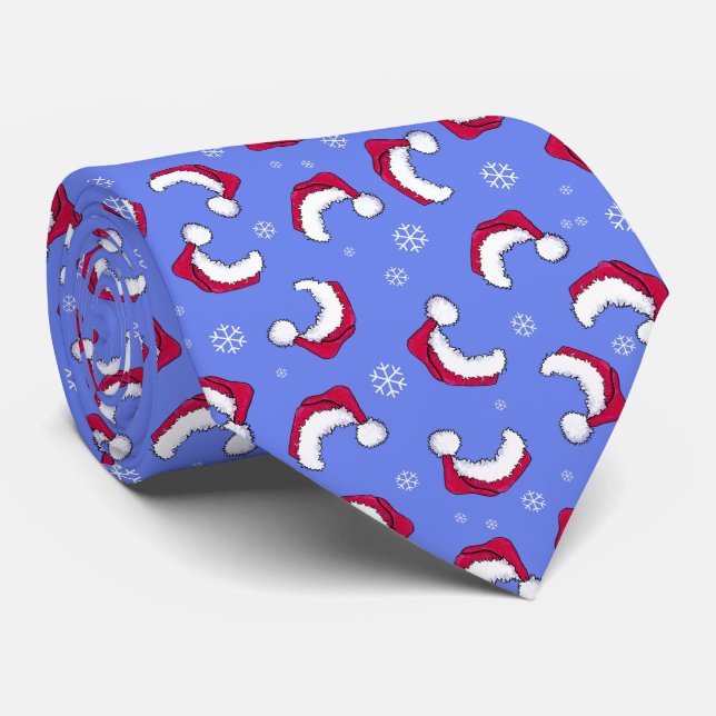 Gravata Santa Hat Blue Christmas Neck Tie (Rolled)