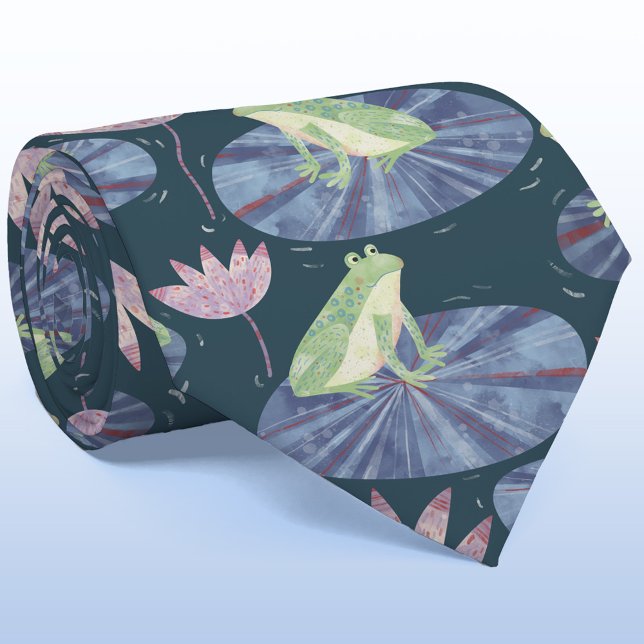 Gravata Sapo Watercolor - Escuro (Fun frog themed watercolor art neck tie)