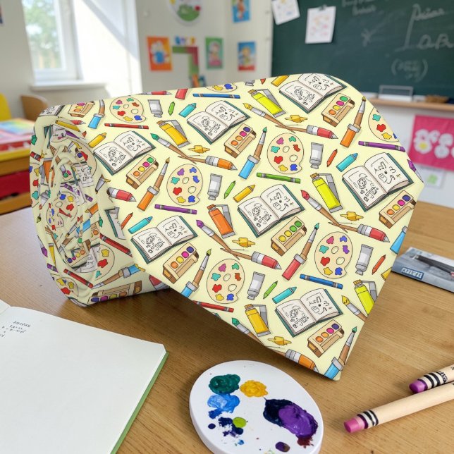 Gravata School Art Teacher Pattern Necktie Tie (Criador carregado)