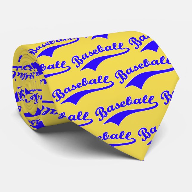 Gravata Script Baseball Em Azul (Rolled)