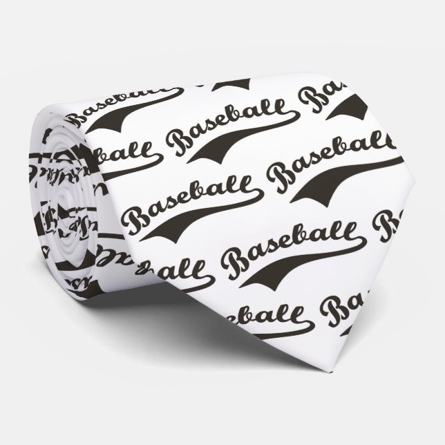 Gravata Script De Baseball Em Preto (Rolled)