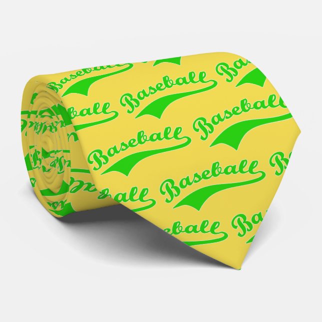 Gravata Script De Baseball Em Verde (Rolled)