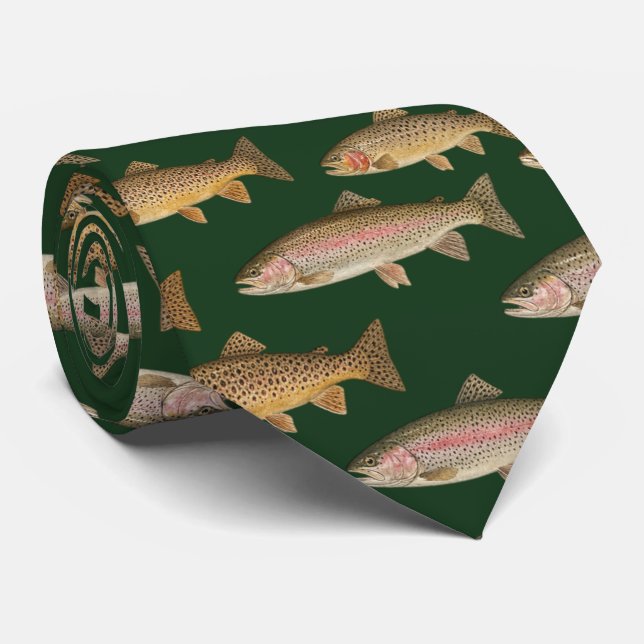 Gravata Seamless Pattern Fishing Lover  – Trout Fishing    (Rolled)