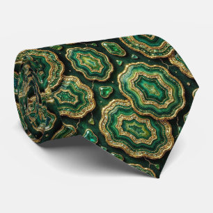 Gravata Seda de Luxo Falsa Geodo Verde + Dourado