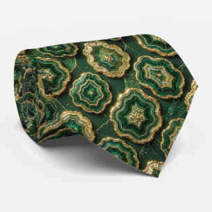 Gravata Seda de Luxo Falsa Geodo Verde + Dourado