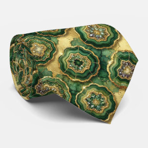 Gravata Seda de Luxo Falsa Geodo Verde + Dourado
