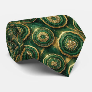 Gravata Seda de Luxo Falsa Geodo Verde + Dourado