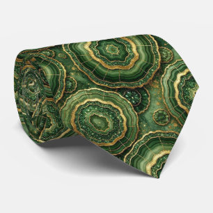 Gravata Seda de Luxo Falsa Geodo Verde + Dourado