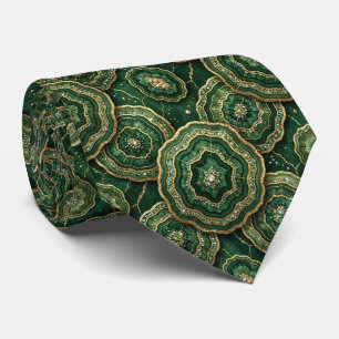 Gravata Seda de Luxo Falsa Geodo Verde + Dourado