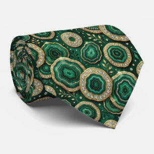 Gravata Seda de Luxo Falsa Geodo Verde + Dourado