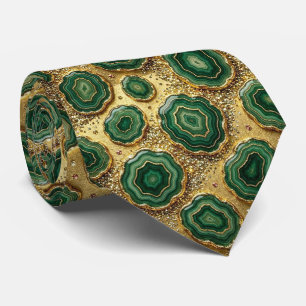 Gravata Seda de Luxo Falsa Geodo Verde + Dourado