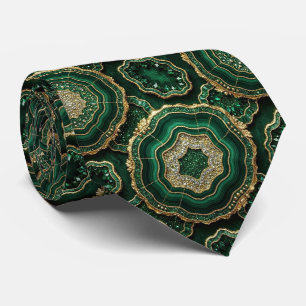 Gravata Seda de Luxo Falsa Geodo Verde + Dourado