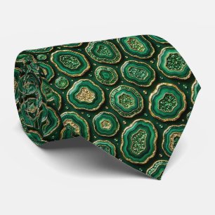 Gravata Seda de Luxo Falsa Geodo Verde + Dourado