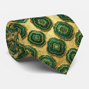 Gravata Seda de Luxo Falsa Geodo Verde + Dourado