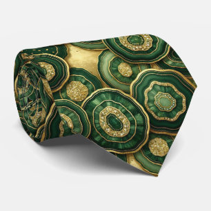 Gravata Seda de Luxo Falsa Geodo Verde + Dourado