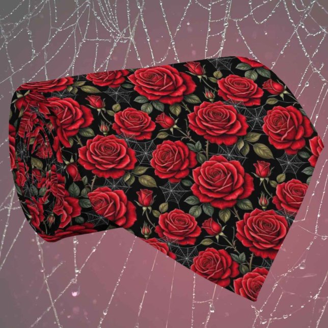 Gravata Seda Falsa Gótica | Cavalheiro de Rosas e Teias de (Criador carregado)