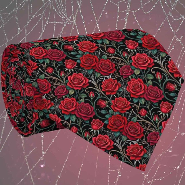 Gravata Seda Falsa Gótica | Cavalheiro de Rosas e Teias de (Criador carregado)