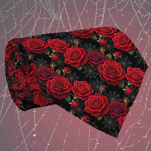 Gravata Seda Falsa Gótica | Cavalheiro de Rosas e Teias de (Criador carregado)