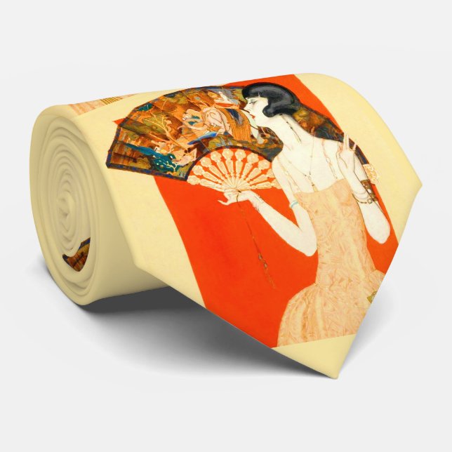 Gravata senhora art déco com impressão de leque (Rolled)