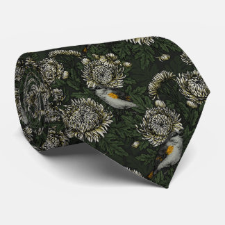 Gravata Sequoias no crisântemo em verde e branco