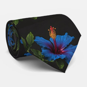 Gravata "Serene Bloom: A Beleza das Flores do Hibisco Azul