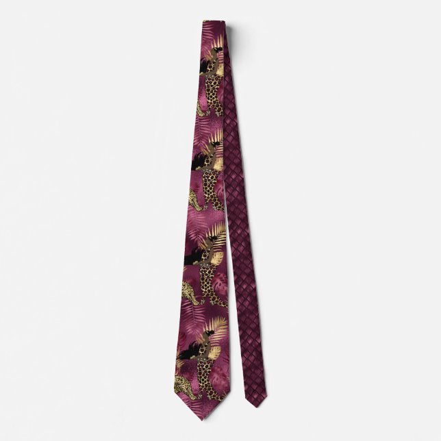 Gravata Série Burgundy e Gold Leopard Design 10 (Frente)