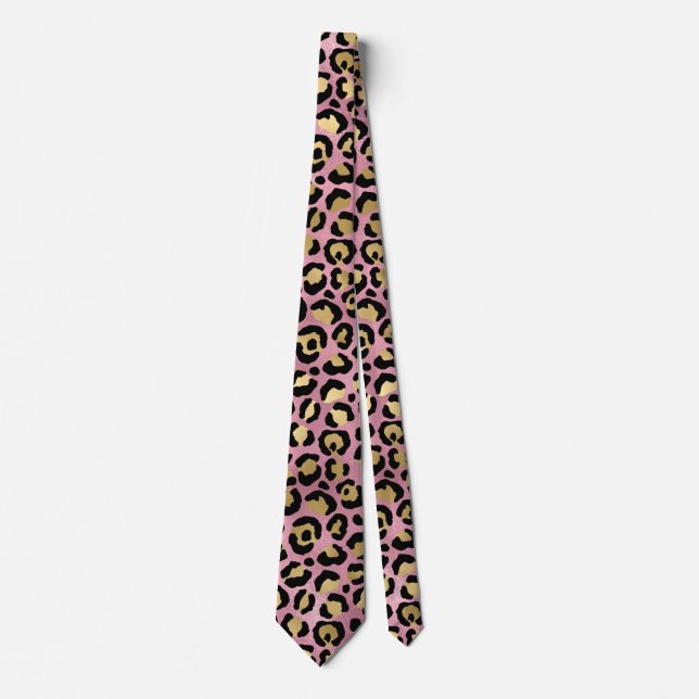 Gravata Série de Design Leopardo Rosa e Dourado 15 (Frente)