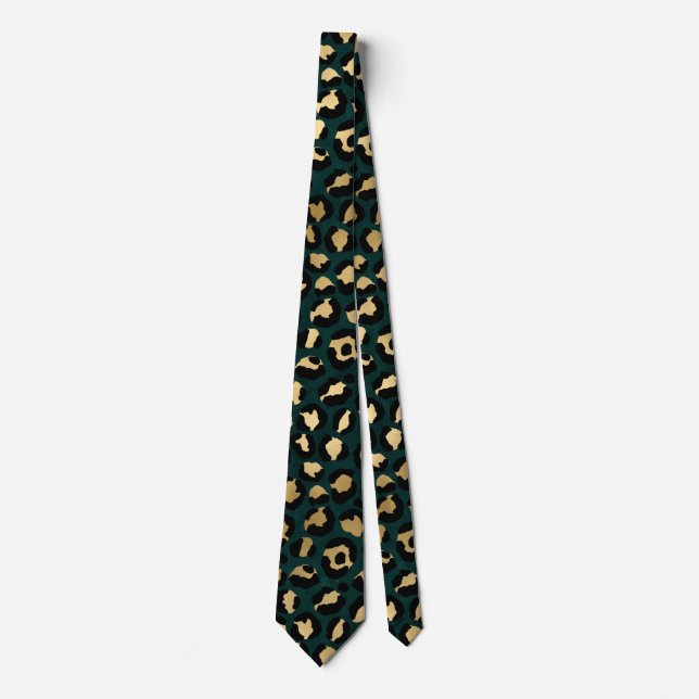 Gravata Série Teal e Dourado Leopardo Design 1 (Frente)