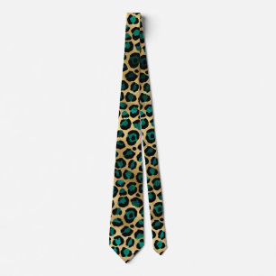 Gravata Série Teal e Dourado Leopardo Design 14 