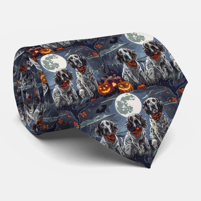 Gravata Setter Inglês de Halloween Assustador (Rolled)