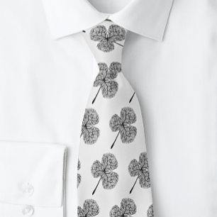 Gravata Shamrock de revólver preto e branco masculino   Gr