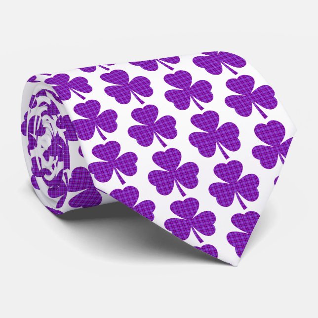 Gravata Shamrock Shape Plaid Purple Neck Tie (Rolled)