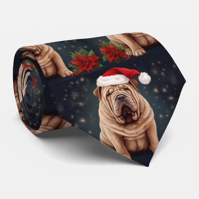Gravata Shar Pei Dog no Natal da Neve (Rolled)