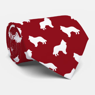 Gravata Sheepdog belga Silhouettes Padrão Vermelho e Branc