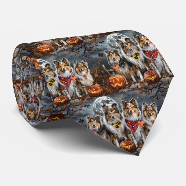 Gravata Shetland Sheepdog Halloween Spooky (Rolled)