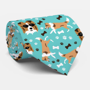 Gravata Shetland Sheepdog Sheltie Aqua Paw Print Neck