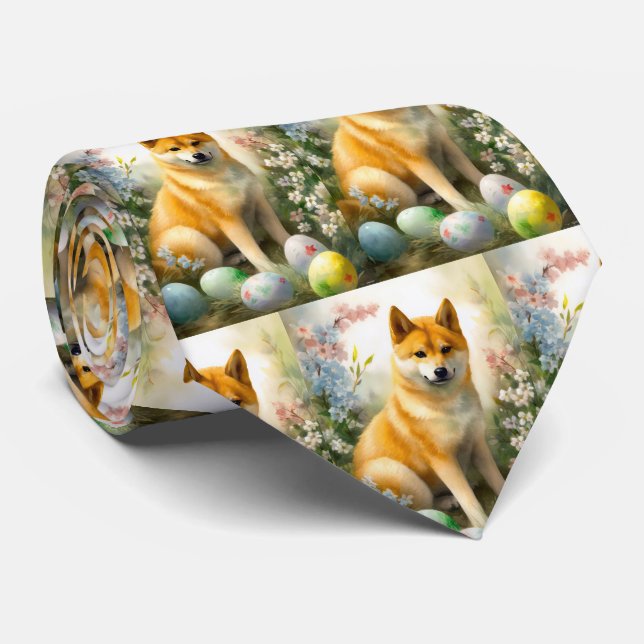 Gravata Shiba Inu com Feriado de Ovos de Páscoa (Rolled)