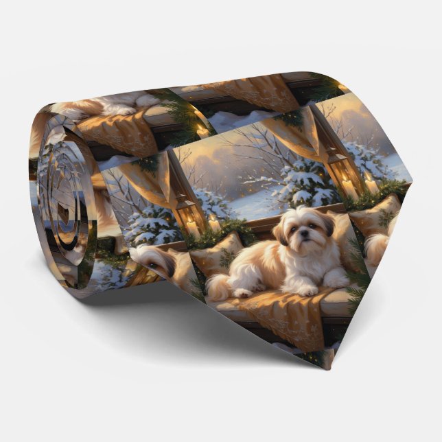 Gravata Shih Tzu com Férias das Luzes de Natal (Rolled)