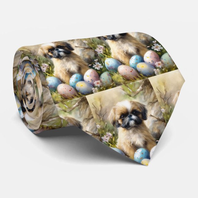 Gravata Shih Tzu Dog com Feriado de Ovos de Páscoa (Rolled)