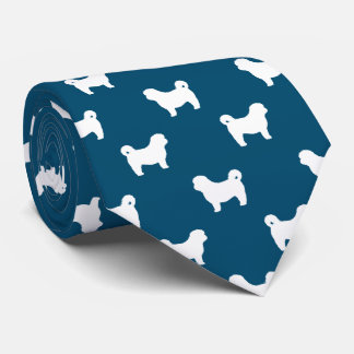 Gravata Shih Tzu Silhouettes Padrão Azul e Branco